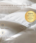 Nahaufnahme des Excellence Topper Federfrei mit bauschiger High-Tech-3D-Lyxtex-Füllung, veganer Verarbeitung und optimaler Temperaturregulierung.