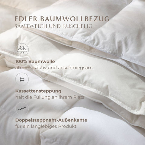 Natural Hybrid Bettdecke mit edlem Baumwollbezug aus 100 Prozent Baumwolle und hochwertiger Kassettensteppung